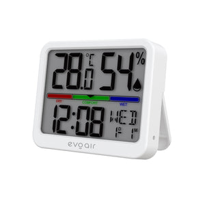 Higrometru si termometru digital, Evoair SENTIMINI, indicator umiditate și temperatură, data si ora, Alb