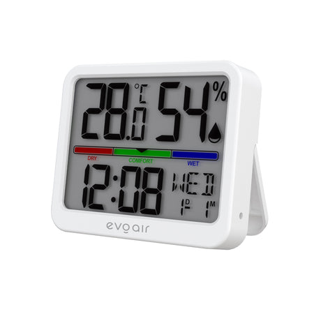 Higrometru si termometru digital, Evoair SENTIMINI, indicator umiditate și temperatură, data si ora, Alb