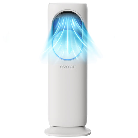 Resigilat! Ventilator turn 4 in 1 Evoair BRIIS SILVER, Aerotermă, Răcitor, Umidificator, Sterilizator UV, Telecomanda, 2 viteze Încălzire, 3 viteze Răcire, Pastile Racire 2+2 Cadou, Rezervor 3.15l Alb/Argintiu