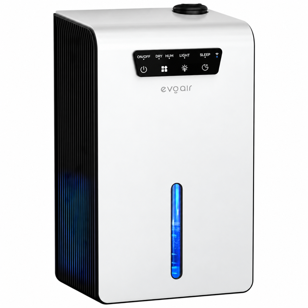Sistem 2 in 1 Evoair, Zenith Air Smart, 1L/zi Dezumidificare, Wi-Fi, Control Aplicație, Umidificare 250ml/h, Rezervor 3.2l, Alb