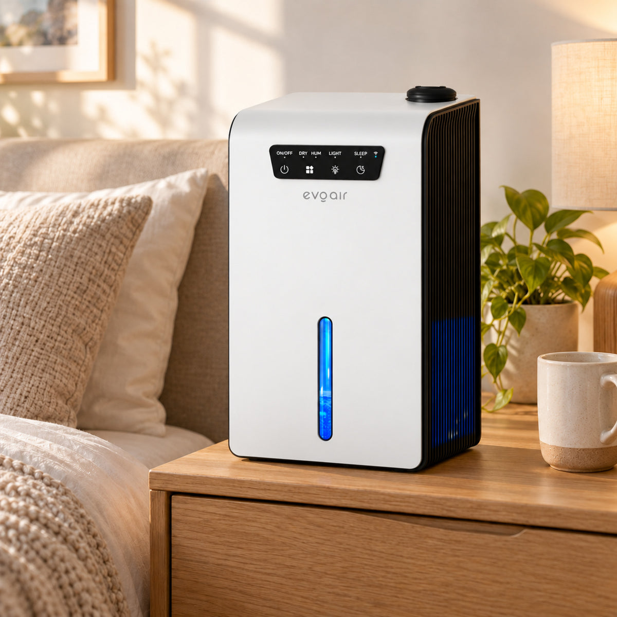 Sistem 2 in 1 Evoair, Zenith Air Smart, 1L/zi Dezumidificare, Wi-Fi, Control Aplicație, Umidificare 250ml/h, Rezervor 3.2l, Alb