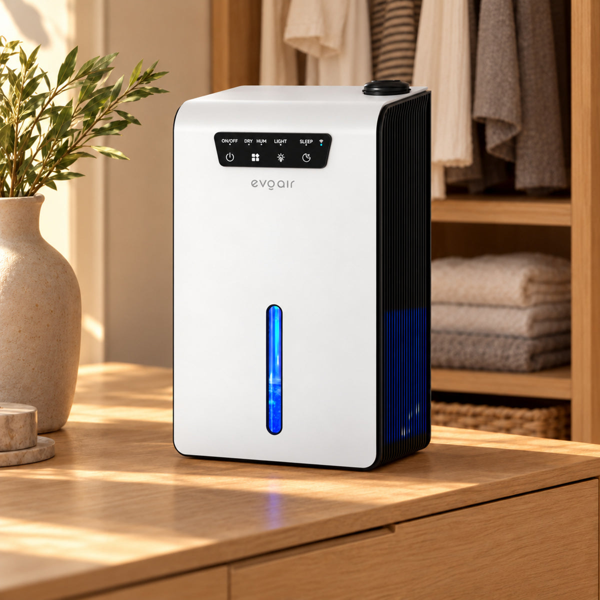 Sistem 2 in 1 Evoair, Zenith Air Smart, 1L/zi Dezumidificare, Wi-Fi, Control Aplicație, Umidificare 250ml/h, Rezervor 3.2l, Alb