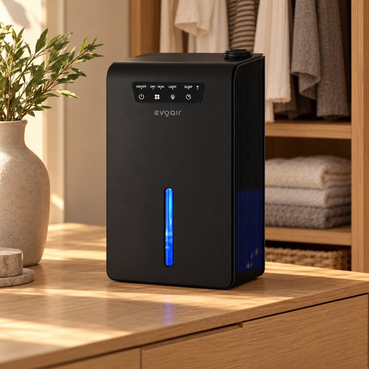 Sistem 2 in 1 Evoair, Zenith Air Smart, 1L/zi Dezumidificare, Wi-Fi, Control Aplicație, Umidificare 250ml/h, Rezervor 3.2l, Negru