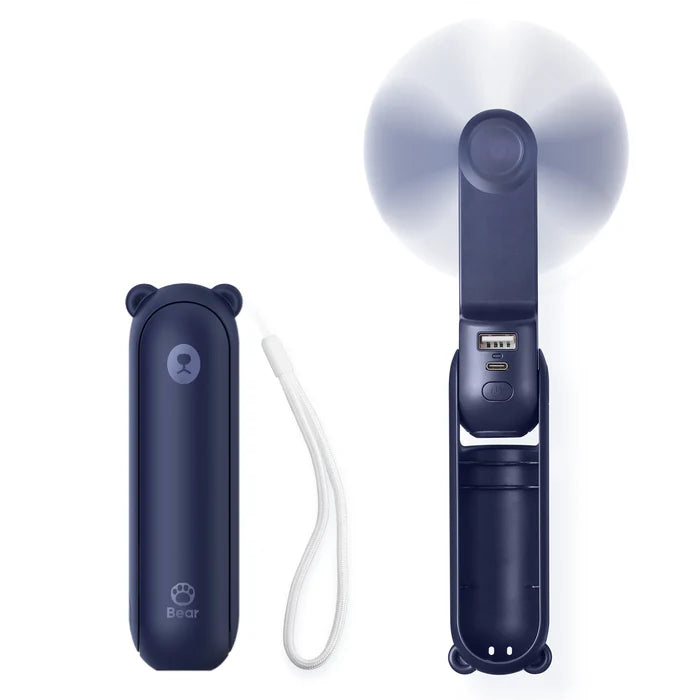 Ventilator portabil de mână JISULIFE, Life8, autonomie 12-21h, baterie 2000mAh, funcție Power Bank, lanternă LED, design pliabil, 2 viteze, încărcare rapidă, Albastru închis