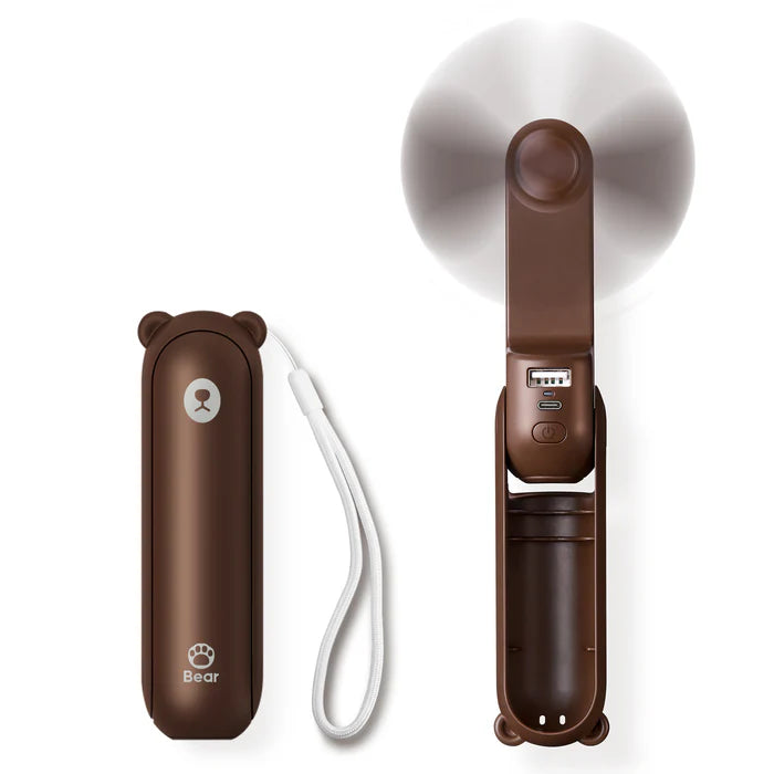 Ventilator portabil de mână JISULIFE, Life8, autonomie 12-21h, baterie 2000mAh, funcție Power Bank, lanternă LED, design pliabil, 2 viteze, încărcare rapidă, Maro