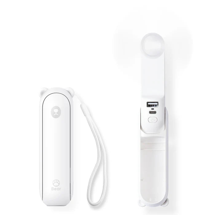 Ventilator portabil de mână JISULIFE, Life8, autonomie 12-21h, baterie 2000mAh, funcție Power Bank, lanternă LED, design pliabil, 2 viteze, încărcare rapidă, Alb