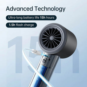 Ventilator portabil de mână JISULIFE Pro1, autonomie 2-12h, baterie 3600mAh, 100 viteze, încărcare rapidă, Afișaj LED, Roz