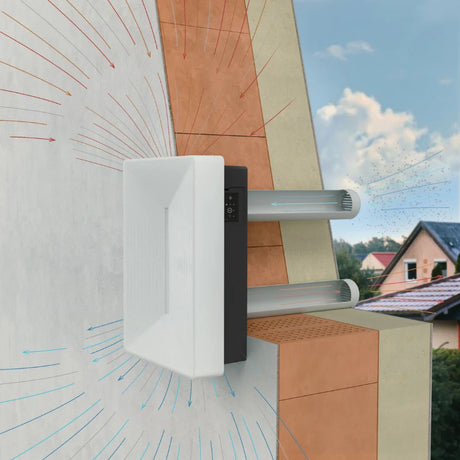 Sistem de ventilație cu recuperare de căldură Helty Flow Plus MY25 cu Entalpie, WiFi, debit de aer 42 m3/h, 4+1 trepte de viteză, pentru suprafață 20 m², dublu flux, senzor de umiditate, filtru F7 și G4, telecomandă
