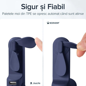 Ventilator portabil de mână JISULIFE, Life8, autonomie 12-21h, baterie 2000mAh, funcție Power Bank, lanternă LED, design pliabil, 2 viteze, încărcare rapidă, Maro