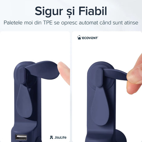 Ventilator portabil de mână JISULIFE, Life8, autonomie 12-21h, baterie 2000mAh, funcție Power Bank, lanternă LED, design pliabil, 2 viteze, încărcare rapidă, Maro