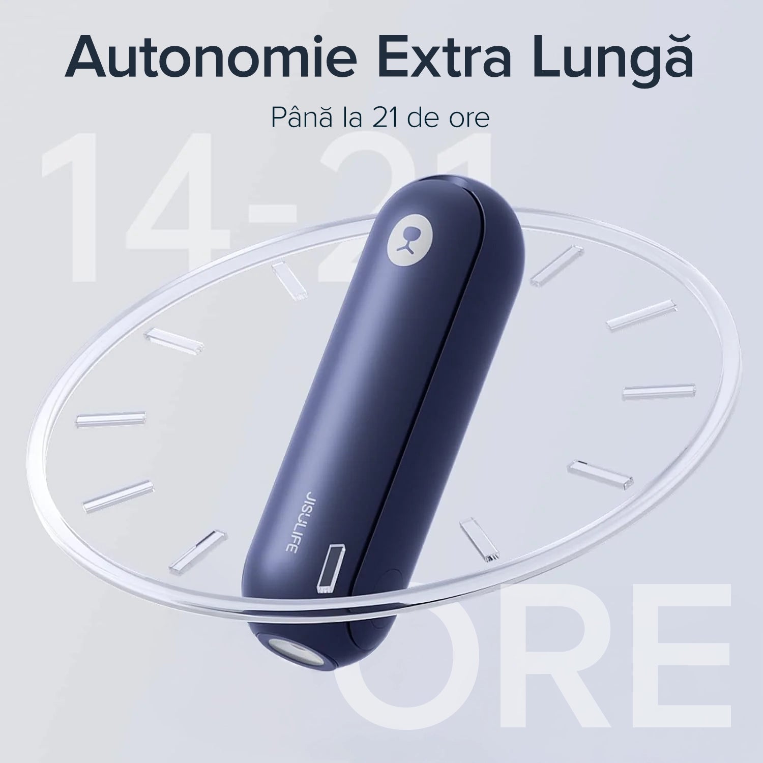 Ventilator portabil de mână JISULIFE, Life8, autonomie 12-21h, baterie 2000mAh, funcție Power Bank, lanternă LED, design pliabil, 2 viteze, încărcare rapidă, Albastru închis