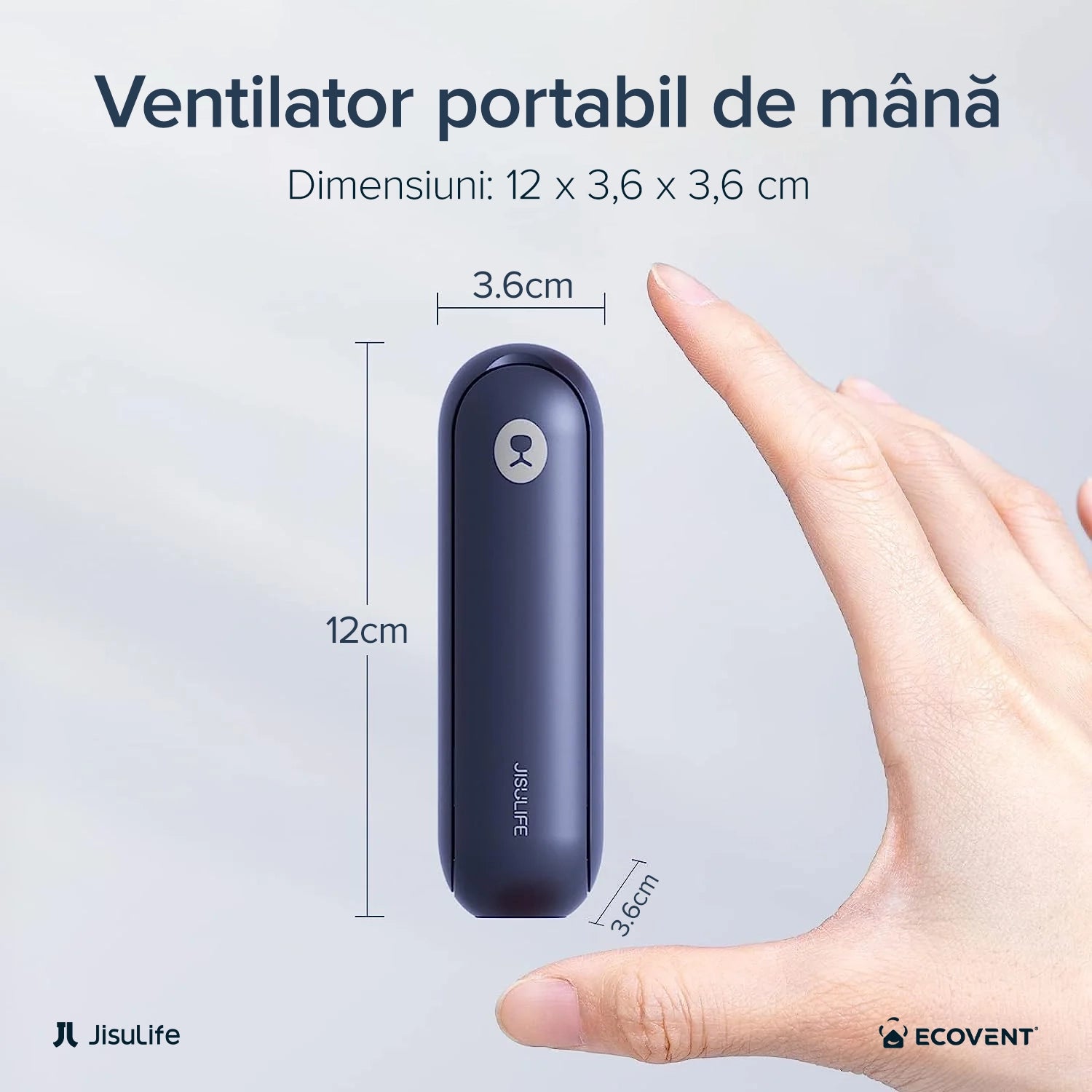 Ventilator portabil de mână JISULIFE, Life8, autonomie 12-21h, baterie 2000mAh, funcție Power Bank, lanternă LED, design pliabil, 2 viteze, încărcare rapidă, Albastru închis