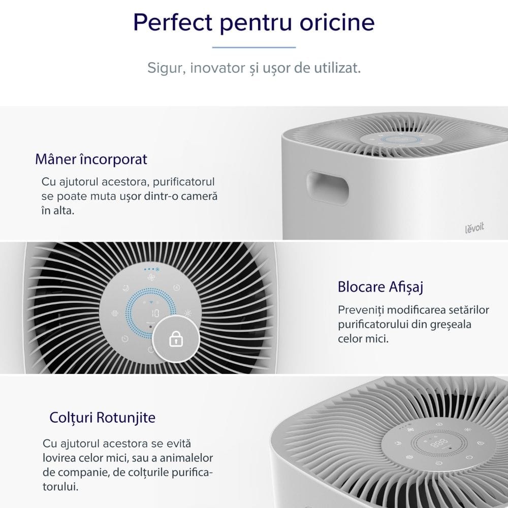Purificator de aer Smart Levoit Core 600S Wi-Fi, Filtru 3 in 1 True HEPA, Senzor Calitate Aer, Mod Auto, Alexa, Google Home, Panou Comanda Touch Screen, Control Remote, Alb