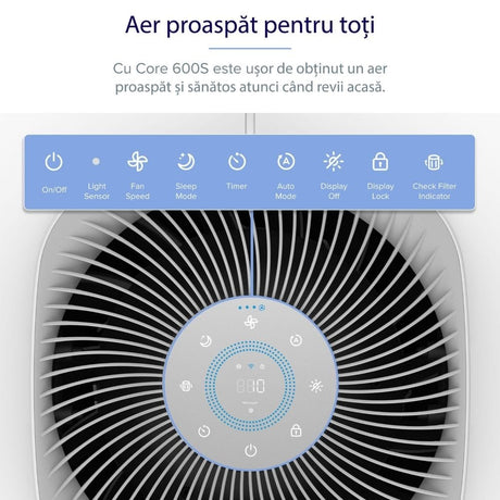 Purificator de aer Smart Levoit Core 600S Wi-Fi, Filtru 3 in 1 True HEPA, Senzor Calitate Aer, Mod Auto, Alexa, Google Home, Panou Comanda Touch Screen, Control Remote, Alb