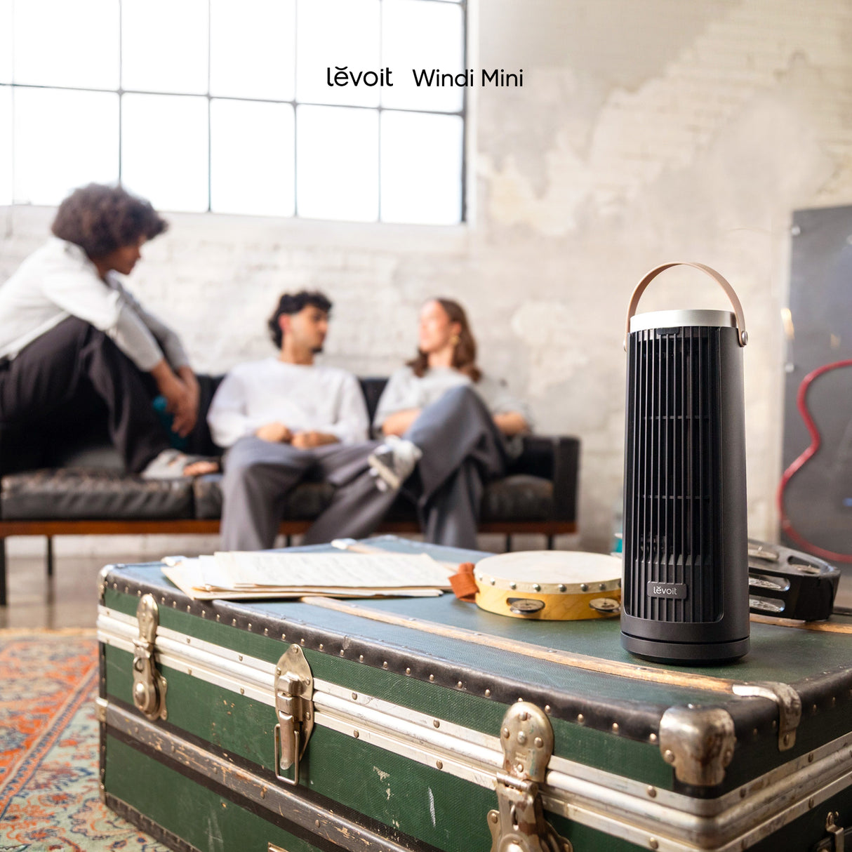 Ventilator turn Levoit Windi Mini, 33,5cm, LTF-F132-BEUR, Nivel zgomot 20 dB, Portabil, Temporizator de până la 12h, 7.5W, Oscilație de 90°, 5 Trepte viteza, Turbo, Telecomanda, Negru