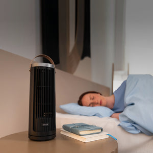 Ventilator turn Levoit Windi Mini, 33,5cm, LTF-F132-BEUR, Nivel zgomot 20 dB, Portabil, Temporizator de până la 12h, 7.5W, Oscilație de 90°, 5 Trepte viteza, Turbo, Telecomanda, Negru