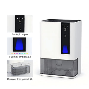 Dezumidificator Evoair HIDRY PLUS, 900ml/24h, Lumina ambientala in 7 culori, Rezervor 1.9l, 3 Viteze, Functie Auto Dezghetare, Alb