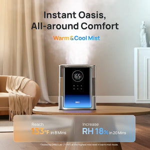 Umidificator de aer Dreo 717S Smart, Rezervor 8L, 550ml/h, Ceață caldă și rece, Autonomie pana la 80h, Acoperire 56m², Senzor umiditate, Indicator Umiditate, Temporizator, Aromaterapie, Negru