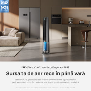 Ventilator Turn Smart Dreo Evaporativ DR‑HEC005S, Telecomandă, 12 Viteze, 4 Moduri Funcționare, Oscilație 90°, Timer 12H, Rezervor Apă 6L, Argintiu
