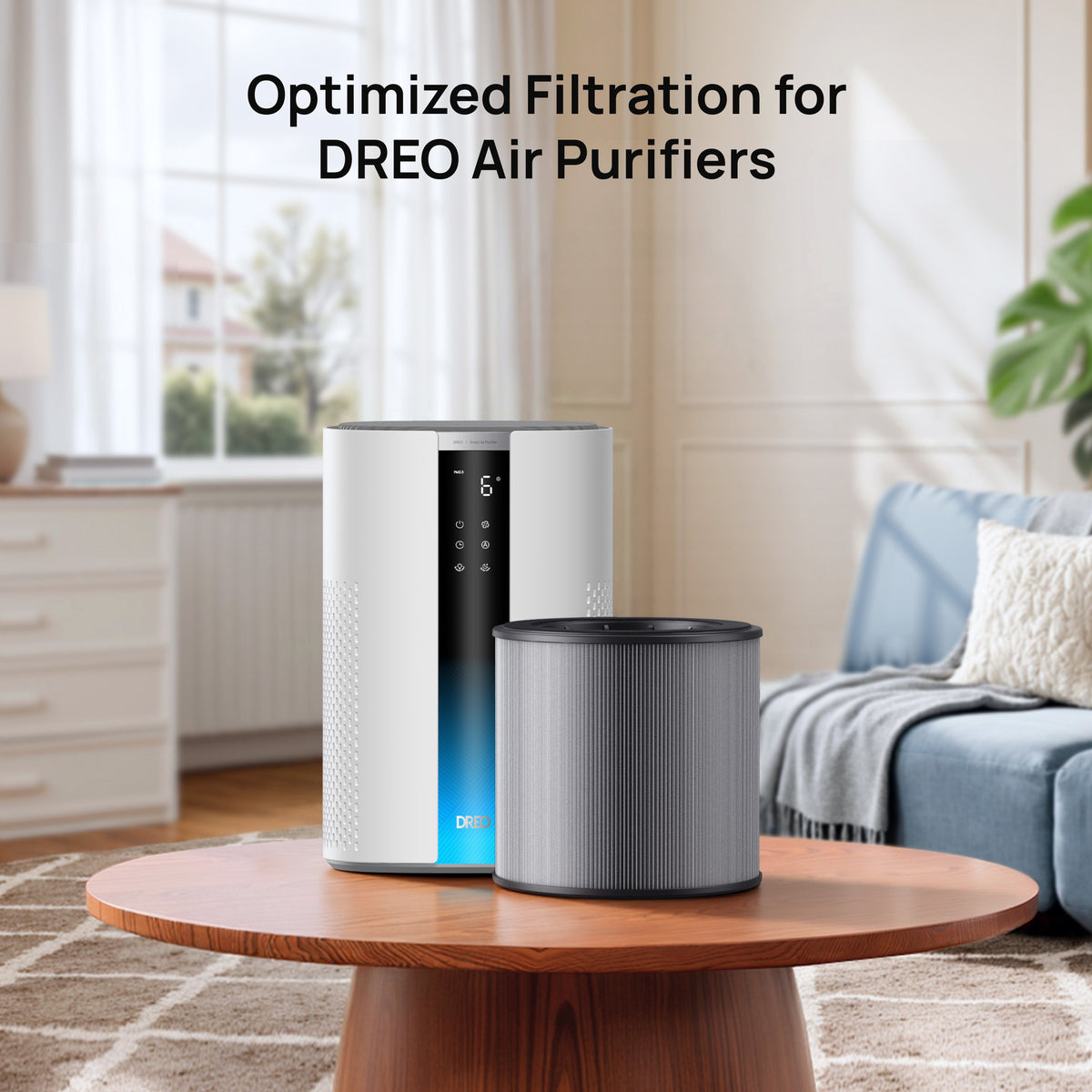 Resigilat! Filtru purificator de aer Dreo DR-HPA038 pentru purificator DR-HAP007S, 3-în-1, Pre filtru FiberCatch, True HEPA, Carbon activ, Alb