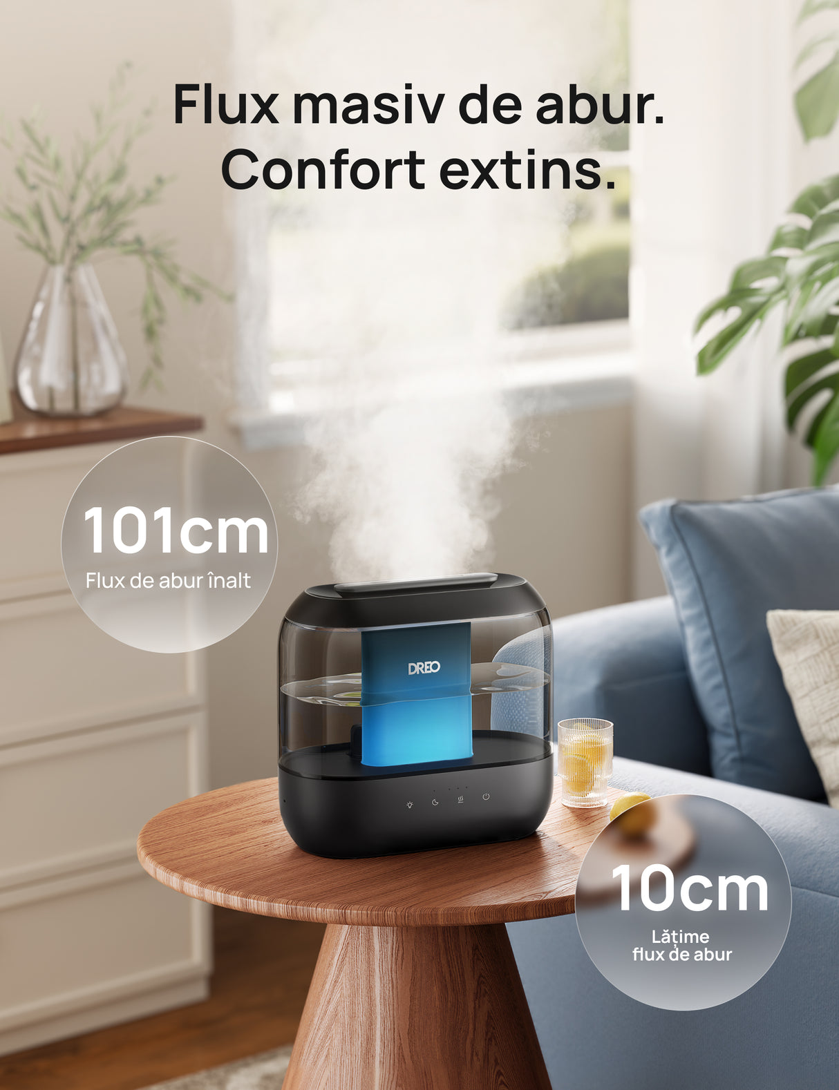 Umidificator Dreo 311S Smart, Wifi, Rezervor 4L,Capacitate de umidificare 250 ml/h, Ceata Rece, Autonomie 36 ore, Aromaterapie, Negru