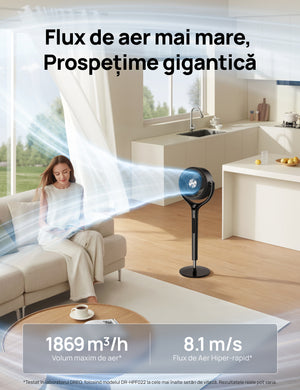 Ventilator Circular Dreo DR-HPF022, Telecomandă, 9 Viteze, 3 Moduri Funcționare, Oscilație Automată 120°, Timer 8H, Motor DC Silențios, Înălțime Reglabilă, Gri