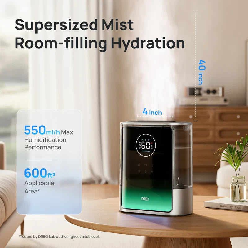 Umidificator de aer Dreo 717S Smart, Rezervor 8L, 550ml/h, Ceață caldă și rece, Autonomie pana la 80h, Acoperire 56m², Senzor umiditate, Indicator Umiditate, Temporizator, Aromaterapie, Negru