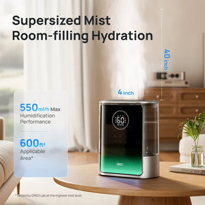 Umidificator de aer Dreo 717S Smart, Rezervor 8L, 550ml/h, Ceață caldă și rece, Autonomie pana la 80h, Acoperire 56m², Senzor umiditate, Indicator Umiditate, Temporizator, Aromaterapie, Negru