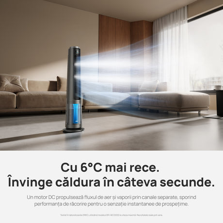 Ventilator Turn Smart Dreo Evaporativ DR‑HEC005S, Telecomandă, 12 Viteze, 4 Moduri Funcționare, Oscilație 90°, Timer 12H, Rezervor Apă 6L, Argintiu