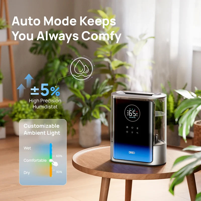 Umidificator de aer Dreo 717S Smart, Rezervor 8L, 550ml/h, Ceață caldă și rece, Autonomie pana la 80h, Acoperire 56m², Senzor umiditate, Indicator Umiditate, Temporizator, Aromaterapie, Negru