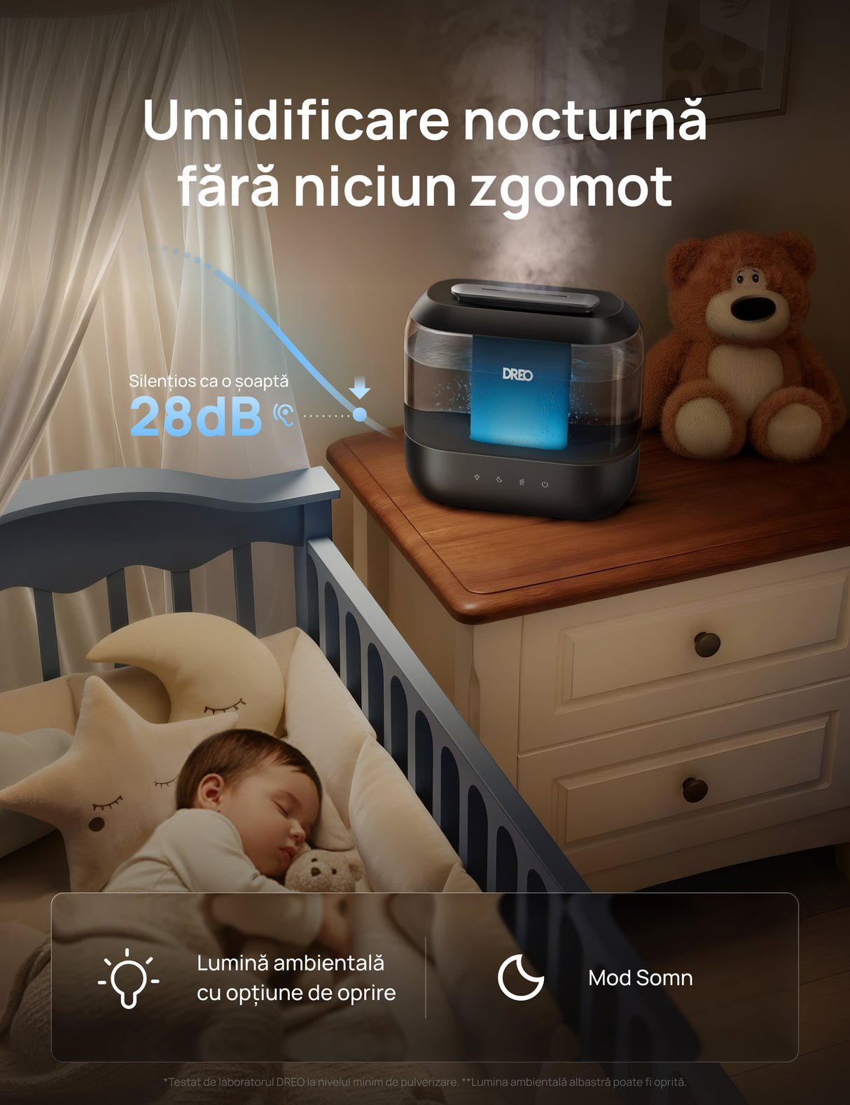 Umidificator Dreo 311S Smart, Wifi, Rezervor 4L,Capacitate de umidificare 250 ml/h, Ceata Rece, Autonomie 36 ore, Aromaterapie, Negru