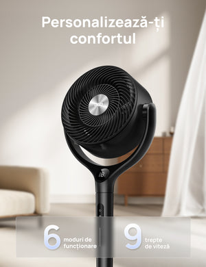 Ventilator Circular Dreo DR-HPF022, Telecomandă, 9 Viteze, 3 Moduri Funcționare, Oscilație Automată 120°, Timer 8H, Motor DC Silențios, Înălțime Reglabilă, Gri