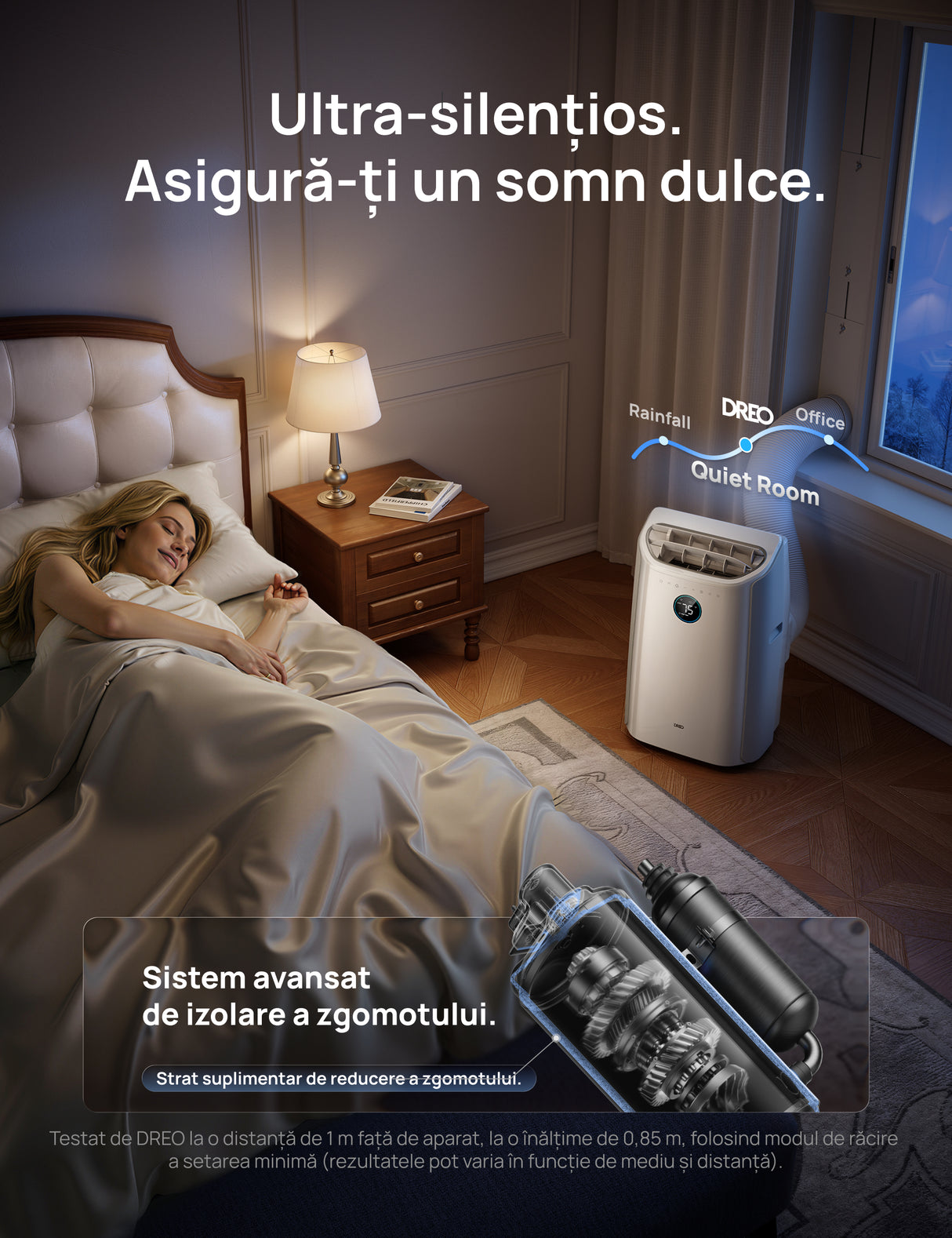 Aer Condiționat Portabil Smart Dreo DR-HAC005S, 12000 BTU, Telecomandă, 3 Moduri Funcționare (Răcire/Ventilator/Dezumidificare), Timer 24H, Control WiFi, Display LED, Kit Fereastră Inclus, Alb