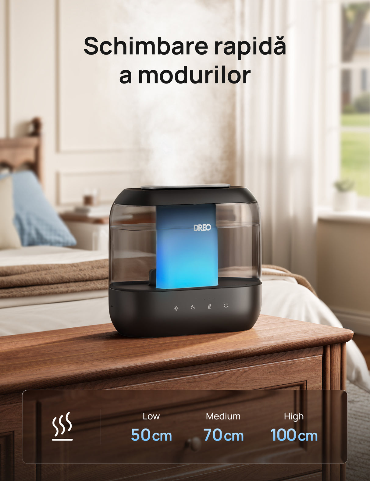 Umidificator Dreo 311S Smart, Wifi, Rezervor 4L,Capacitate de umidificare 250 ml/h, Ceata Rece, Autonomie 36 ore, Aromaterapie, Negru