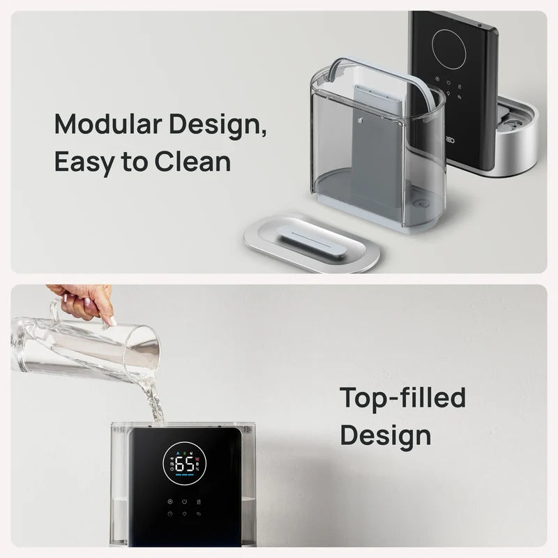 Umidificator de aer Dreo 717S Smart, Rezervor 8L, 550ml/h, Ceață caldă și rece, Autonomie pana la 80h, Acoperire 56m², Senzor umiditate, Indicator Umiditate, Temporizator, Aromaterapie, Negru