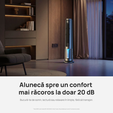 Ventilator Turn Smart Dreo Evaporativ DR‑HEC005S, Telecomandă, 12 Viteze, 4 Moduri Funcționare, Oscilație 90°, Timer 12H, Rezervor Apă 6L, Argintiu