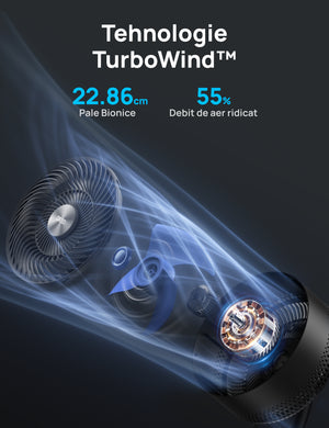 Ventilator Circular Dreo DR-HPF022, Telecomandă, 9 Viteze, 3 Moduri Funcționare, Oscilație Automată 120°, Timer 8H, Motor DC Silențios, Înălțime Reglabilă, Gri