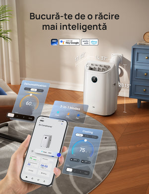 Aer Condiționat Portabil Smart Dreo DR-HAC005S, 12000 BTU, Telecomandă, 3 Moduri Funcționare (Răcire/Ventilator/Dezumidificare), Timer 24H, Control WiFi, Display LED, Kit Fereastră Inclus, Alb