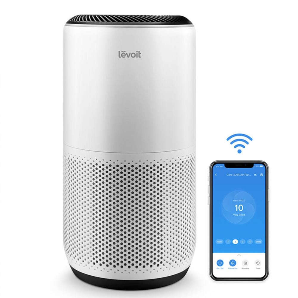 Purificator de aer Smart Levoit Core 400S Wi-Fi, Filtru 3 in 1 True HEPA, Carbon Activ, Senzor Calitate Aer, Mod Auto, Alexa, Google Home, Panou Comanda Touch Screen, Control Remote, Alb