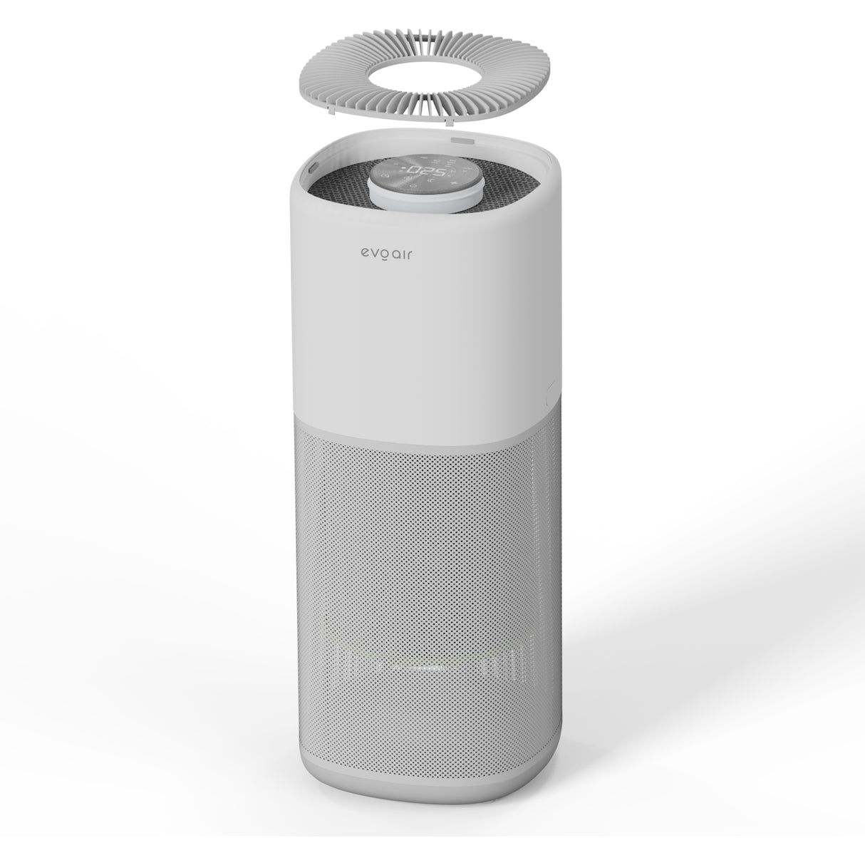 Purificator aer Evoair Aero600, Smart, Wifi, 600 m³/h, Filtru 3in1 True HEPA, Carbon Activ, Pre-filtru, Mod Auto, Mod de noapte, 3 trepte de vitezaTimer, Pana la 150 m2, Alb&Gri