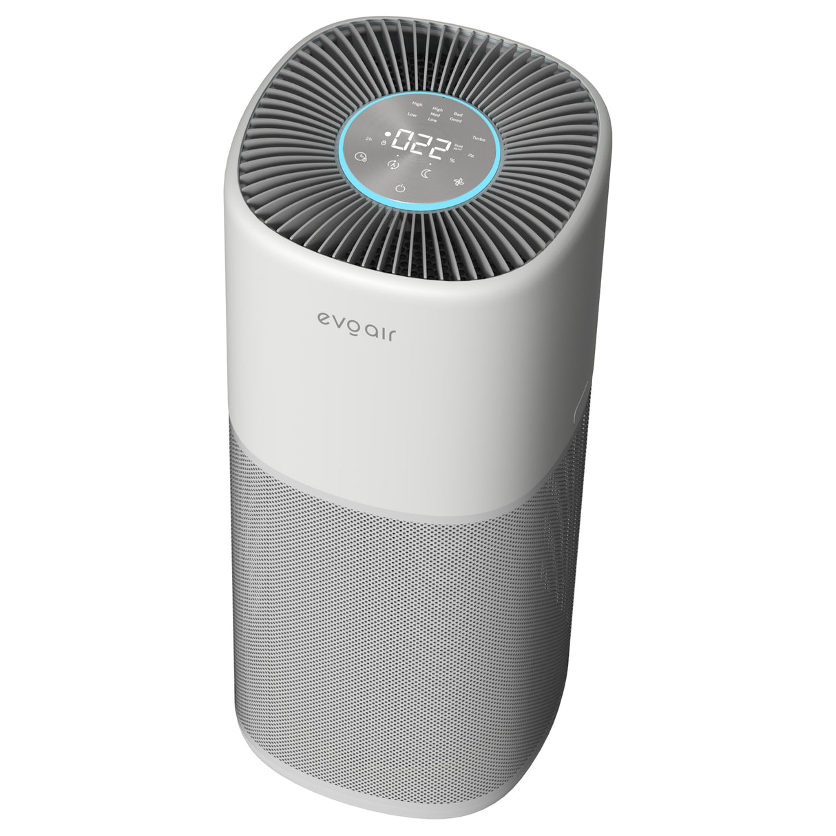 Purificator aer Evoair Aero600, Smart, Wifi, 600 m³/h, Filtru 3in1 True HEPA, Carbon Activ, Pre-filtru, Mod Auto, Mod de noapte, 3 trepte de vitezaTimer, Pana la 150 m2, Alb&Gri