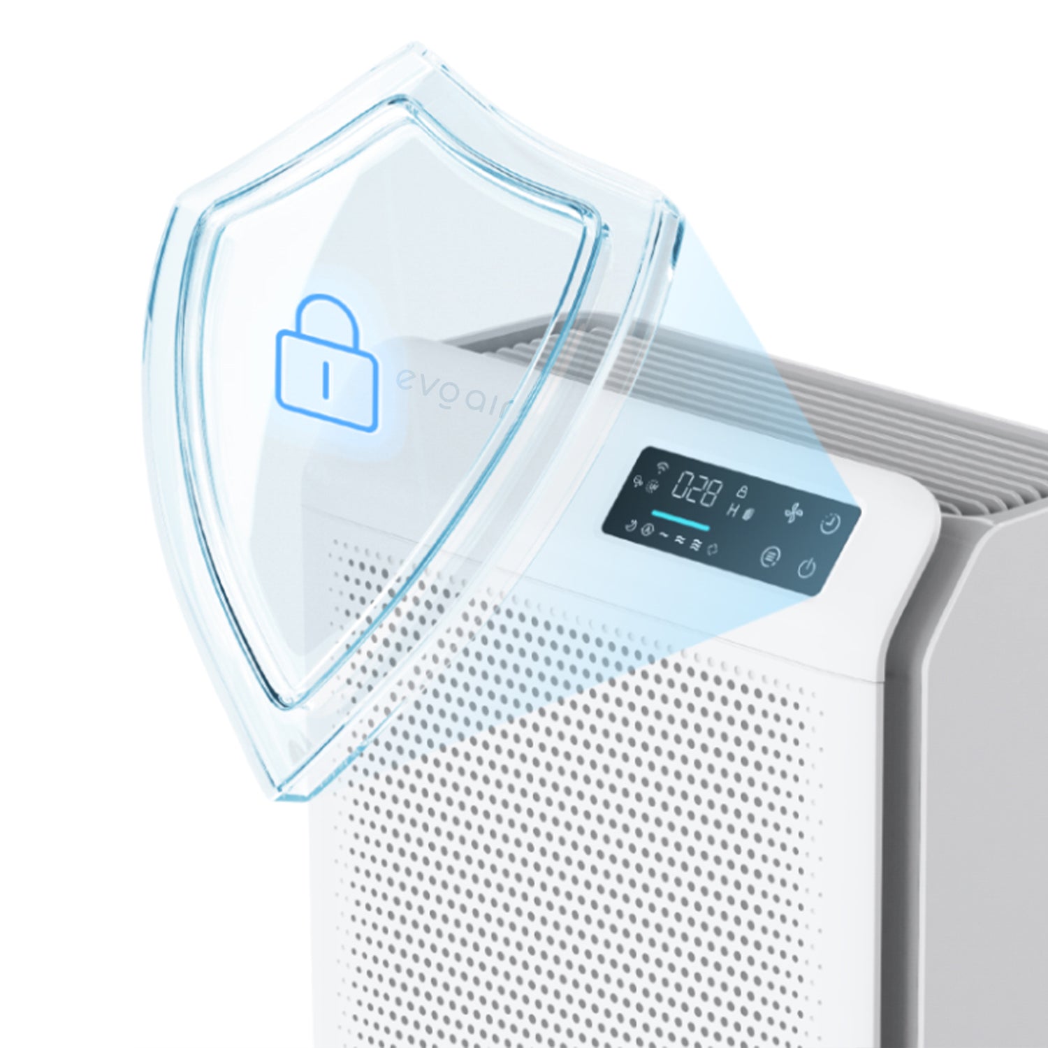 Purificator de aer Evoair HOMI P300, CADR 300m³/h, WI-FI, Filtru True Hepa, Mod Auto, Lampa UV, Ionizare, 6 Moduri Functionare, Senzor Calitate Aer, Alb