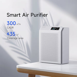 Purificator de aer Evoair HOMI P300, CADR 300m³/h, WI-FI, Filtru True Hepa, Mod Auto, Lampa UV, Ionizare, 6 Moduri Functionare, Senzor Calitate Aer, Alb