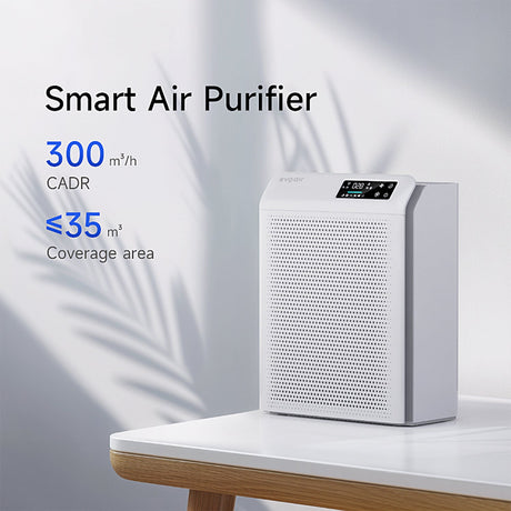 Purificator de aer Evoair HOMI P300, CADR 300m³/h, WI-FI, Filtru True Hepa, Mod Auto, Lampă UV, Ionizare, 6 Moduri Funcționare, Senzor Calitate Aer, Alb