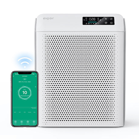 Resigilat! Purificator de aer Evoair HOMI P300, CADR 300m³/h, WI-FI, Filtru True Hepa, Carbon Activ, Prefiltru, Mod Auto, Lampă UV, Ionizare, 6 Moduri Funcționare, Senzor Caliate Aer, Alb