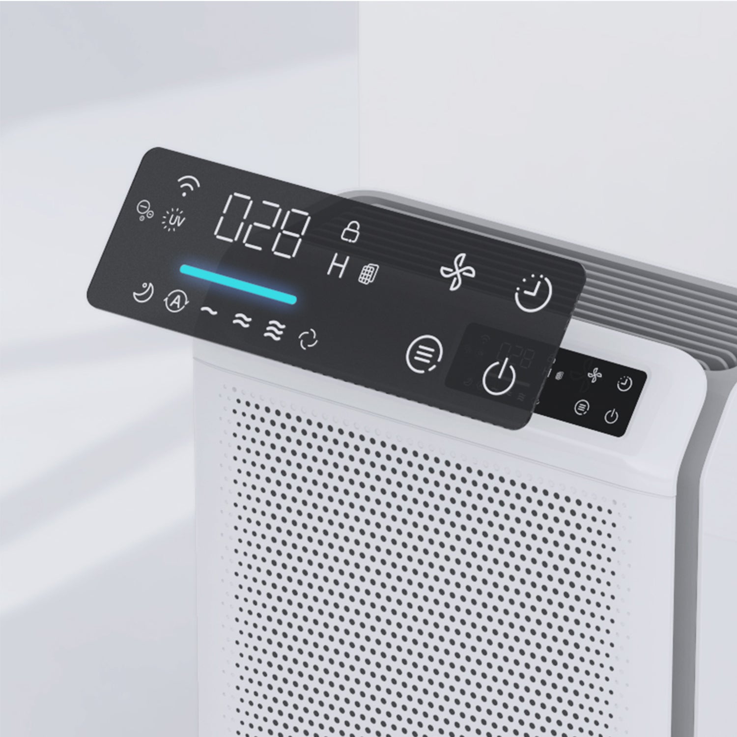 Purificator de aer Evoair HOMI P300, CADR 300m³/h, WI-FI, Filtru True Hepa, Mod Auto, Lampa UV, Ionizare, 6 Moduri Functionare, Senzor Calitate Aer, Alb