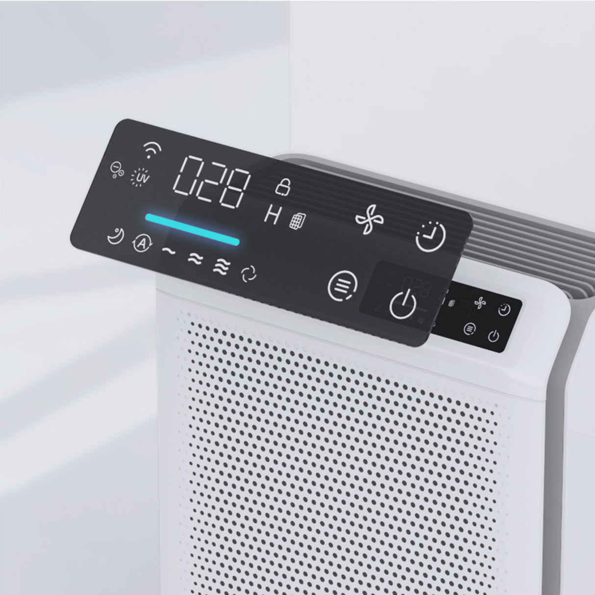 Purificator de aer Evoair HOMI P300, CADR 300m³/h, WI-FI, Filtru True Hepa, Mod Auto, Lampa UV, Ionizare, 6 Moduri Functionare, Senzor Calitate Aer, Alb
