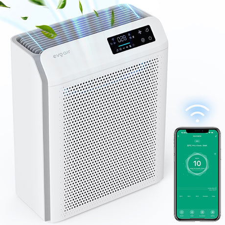 Resigilat! Purificator de aer Evoair HOMI P300, CADR 300m³/h, WI-FI, Filtru True Hepa, Carbon Activ, Prefiltru, Mod Auto, Lampa UV, Ionizare, 6 Moduri Functionare, Senzor Caliate Aer, Alb