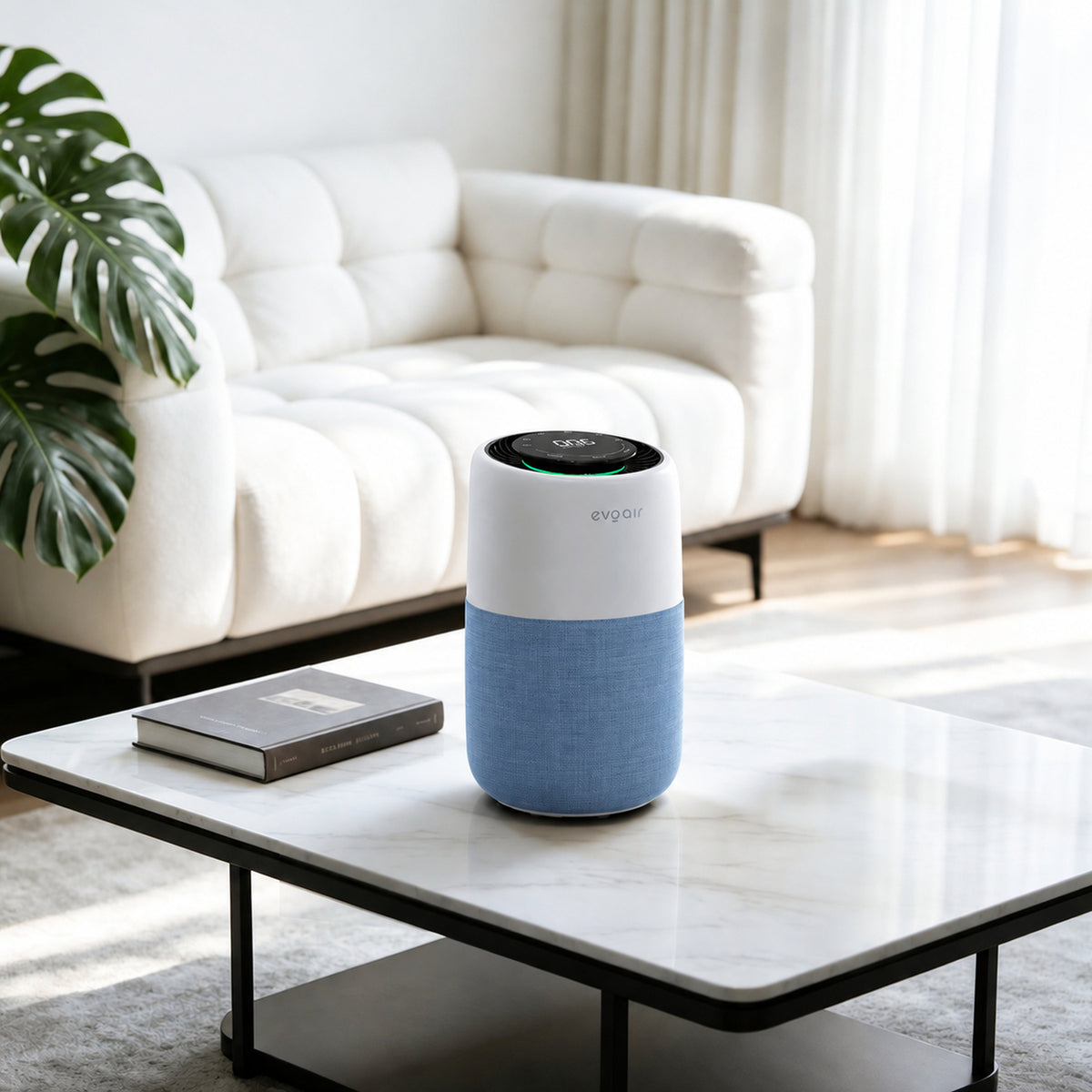 Purificator de aer Evoair, Joy, Wi-Fi, Filtru 4in1, True Hepa, Carbon Activ, Prefiltru Textil, 10 viteze, Monitorizare PM2.5, Mod Noapte, Blocare Ecran, Lumină Ambientală, Albastru