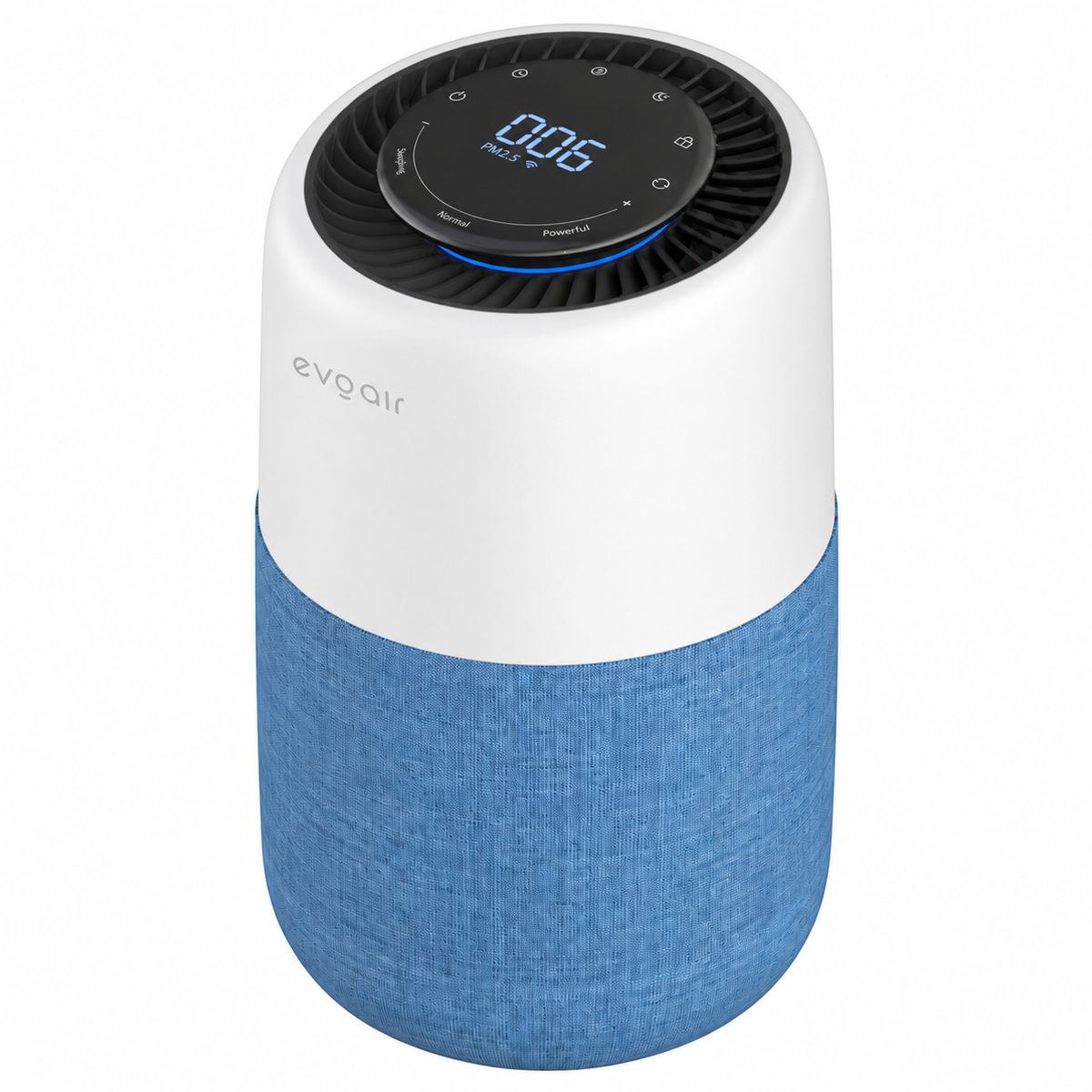 Purificator de aer Evoair, Joy, Wi-Fi, Filtru 4in1, True Hepa, Carbon Activ, Prefiltru Textil, 10 viteze, Monitorizare PM2.5, Mod Noapte, Blocare Ecran, Lumină Ambientală, Albastru